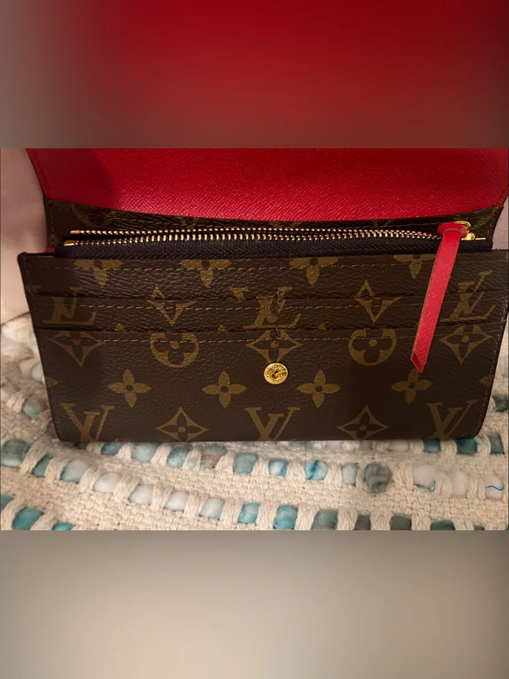 INSPIRED Brown Monogram Wallet with Red Snap